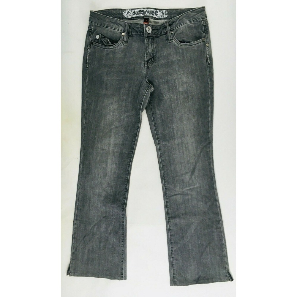 Doll house Denim Jeans Women's Size 9 Gray Straight Leg Mini Slit Mid Rise